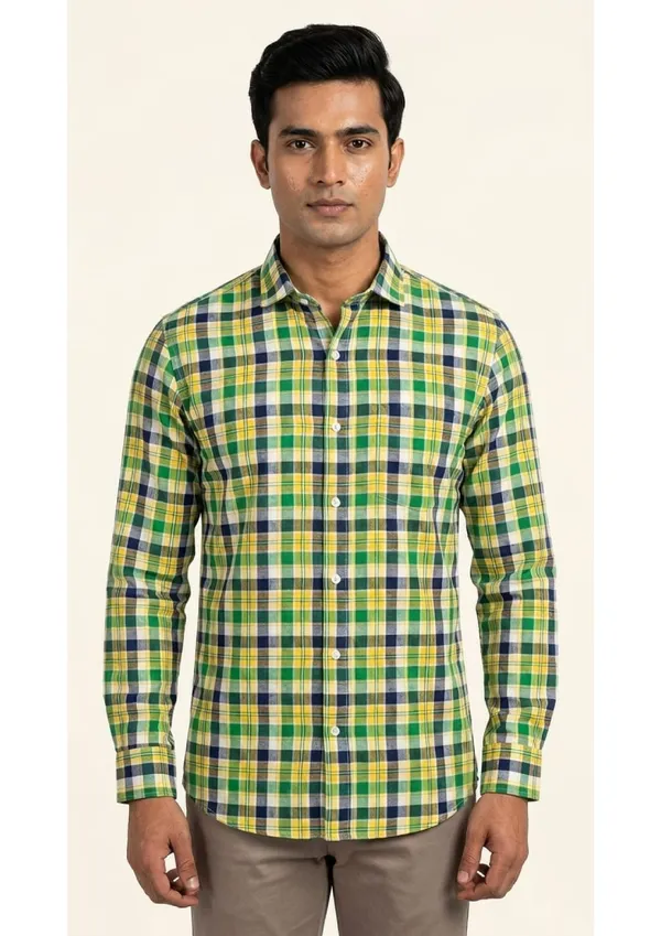 Title_Trends_Men's__Deep_Checked_Yellow_Slim_Fit_Shirt