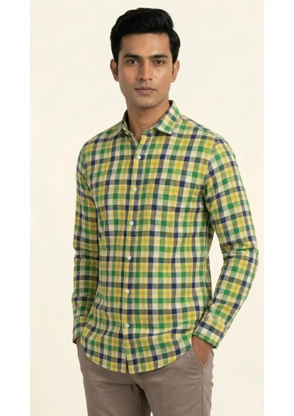 Title_Trends_Men's__Deep_Checked_Yellow_Slim_Fit_Shirt
