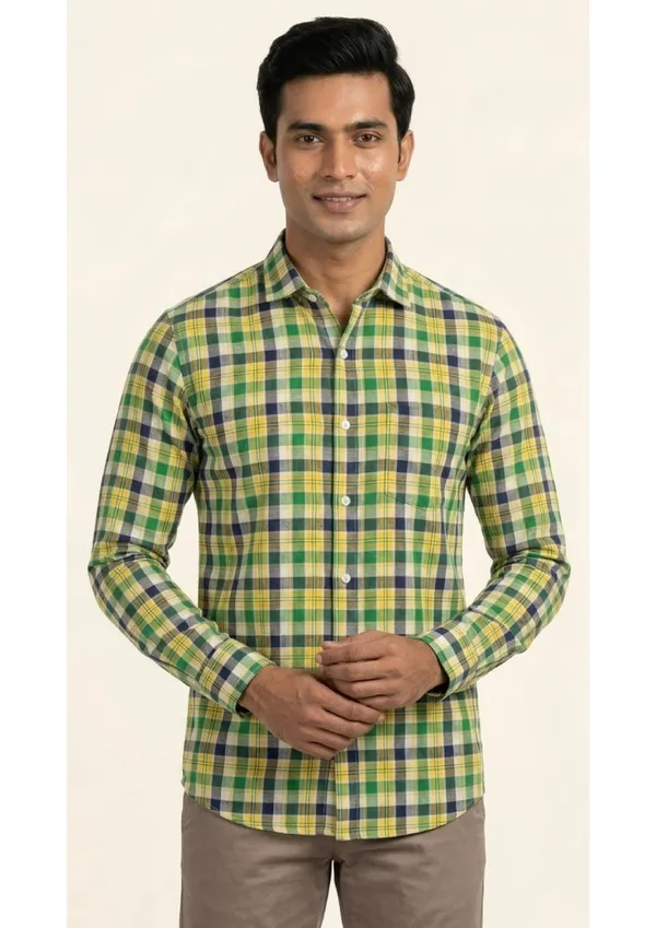Title_Trends_Men's__Deep_Checked_Yellow_Slim_Fit_Shirt