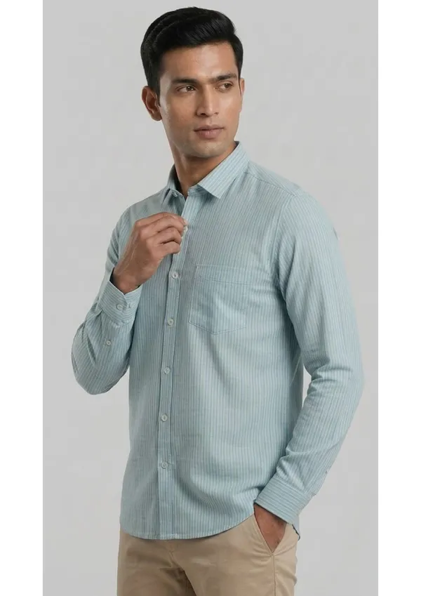 Title_Trends_Men's_Green_Slim_Striped_Slim_Fit_Shirt