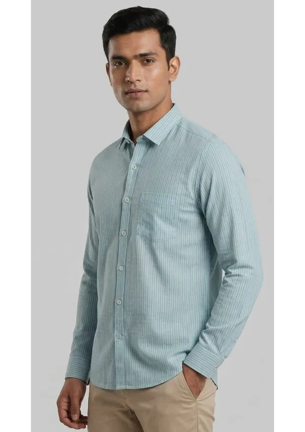 Title_Trends_Men's_Green_Slim_Striped_Slim_Fit_Shirt