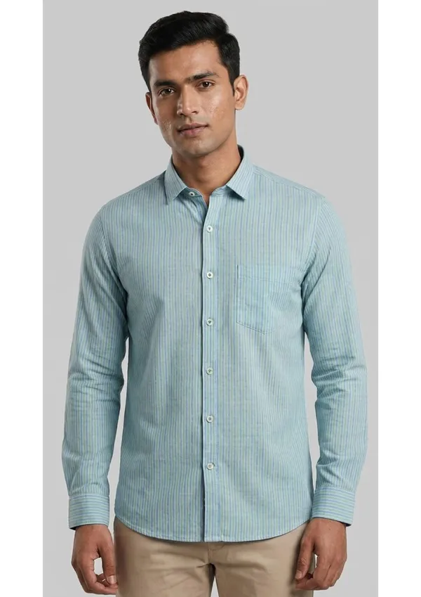 Title_Trends_Men's_Green_Slim_Striped_Slim_Fit_Shirt