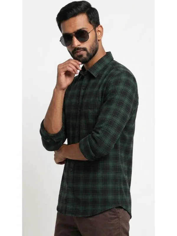 Title_Trends_Men's_Checked_Green_Full_Sleeves_Slim_Fit_Shirt