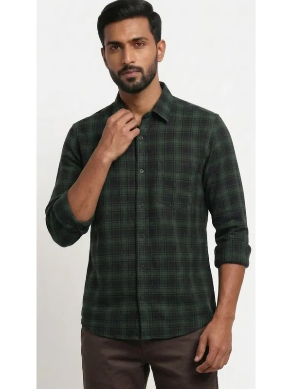 Title_Trends_Men's_Checked_Green_Full_Sleeves_Slim_Fit_Shirt