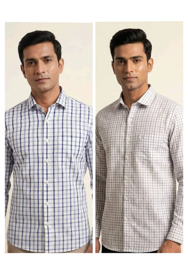 Title_Trends_Men's_White_Checked_Combo_Slim_Fit_Shirt
