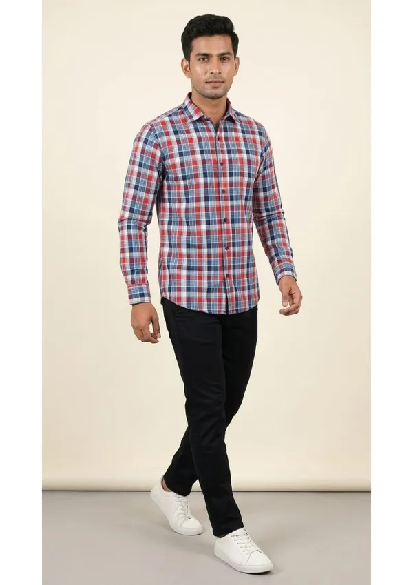 Title_Trends_Men's_Deep_Checked_Blue__Slim_Fit_Shirt