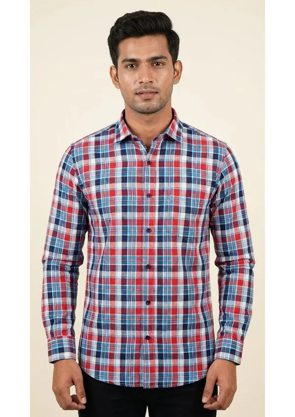Title_Trends_Men's_Deep_Checked_Blue__Slim_Fit_Shirt