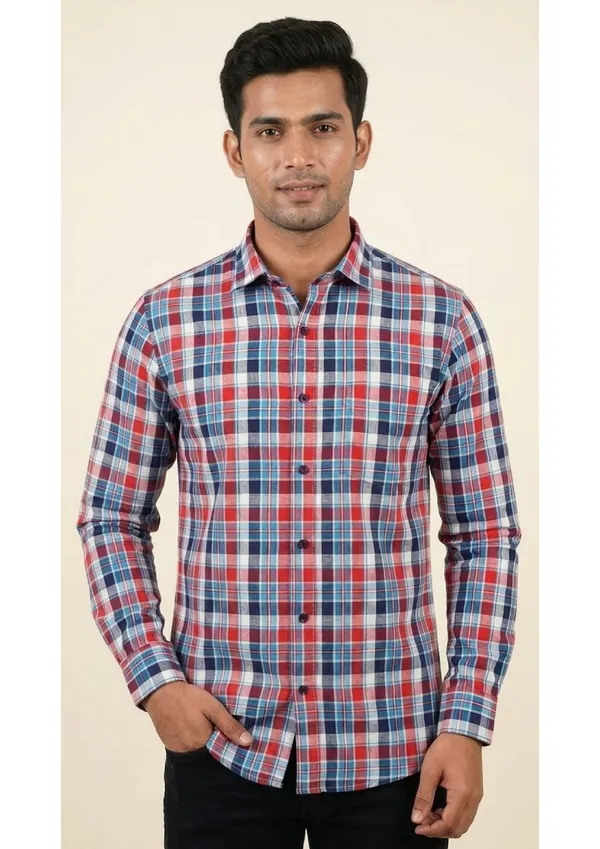 Title_Trends_Men's_Deep_Checked_Blue__Slim_Fit_Shirt