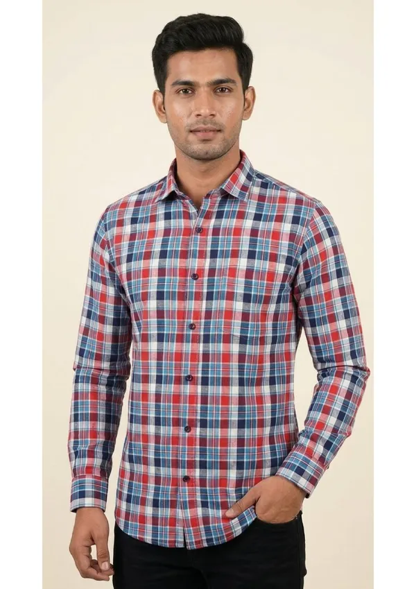 Title_Trends_Men's_Deep_Checked_Blue__Slim_Fit_Shirt