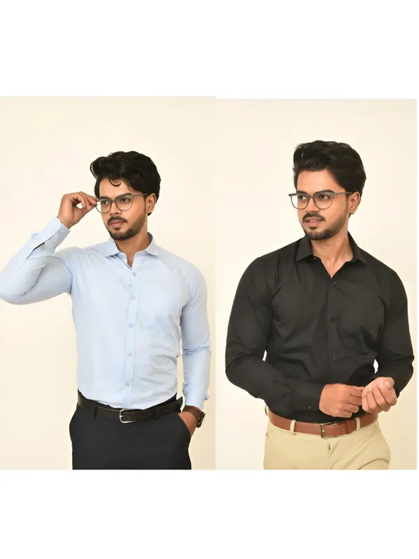 Title_Trends_Men's_Pure_Cotton_Light_Blue_And_Black_Slim_Fit_Full_Sleeves_Shirt
