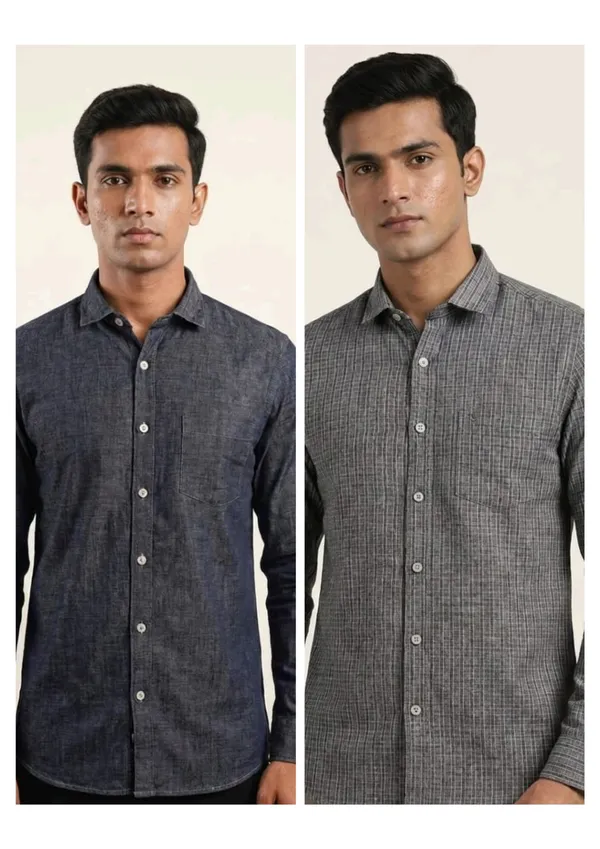 Title_Trends_Men's_Textured_and_Checked_Combo_Slim_Fit_Shirt