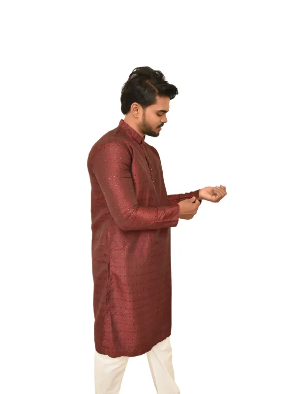 Balck_And_Red_Jacquard_Shining_Kurta_For_Men(Pack_Of_2)