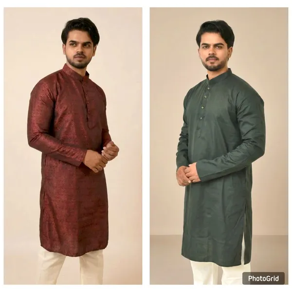 Balck_And_Red_Jacquard_Shining_Kurta_For_Men(Pack_Of_2)
