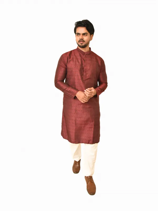 Balck_And_Red_Jacquard_Shining_Kurta_For_Men(Pack_Of_2)