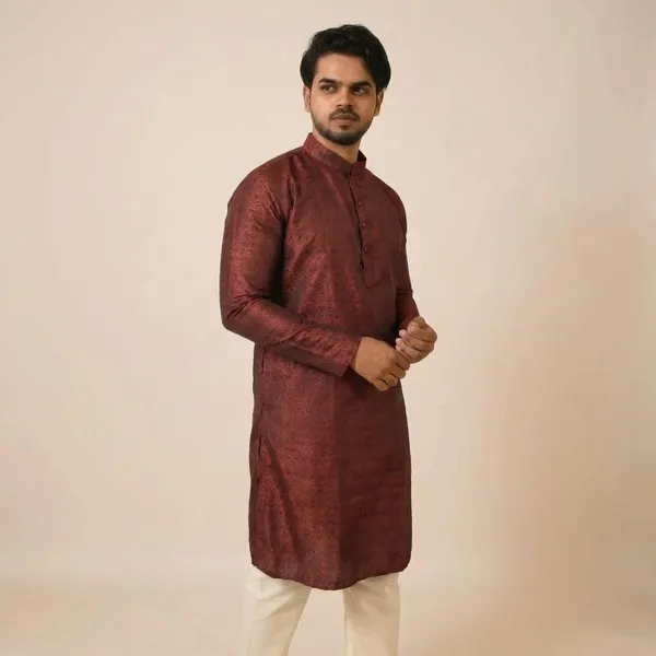 Balck_And_Red_Jacquard_Shining_Kurta_For_Men(Pack_Of_2)