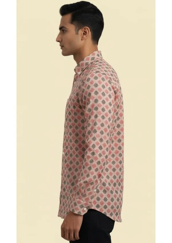 Pink_Polyester_Textu_Print_Slim_Fit_Shirt_For_Men