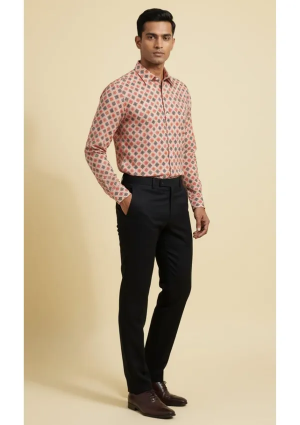 Pink_Polyester_Textu_Print_Slim_Fit_Shirt_For_Men