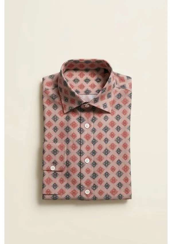 Pink_Polyester_Textu_Print_Slim_Fit_Shirt_For_Men