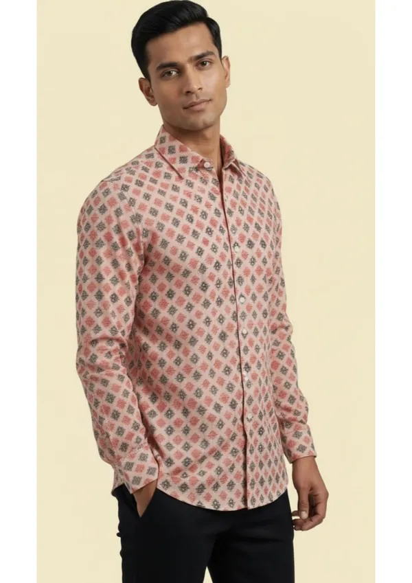 Pink_Polyester_Textu_Print_Slim_Fit_Shirt_For_Men