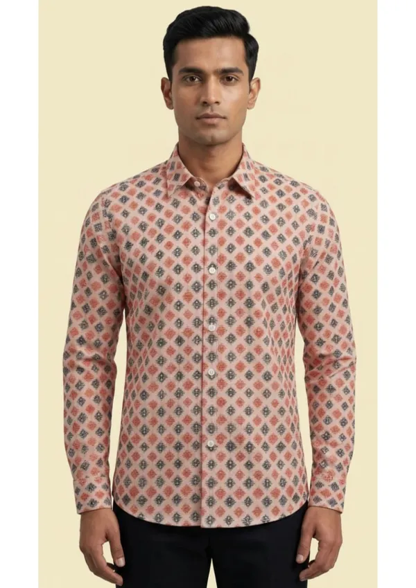 Pink_Polyester_Textu_Print_Slim_Fit_Shirt_For_Men