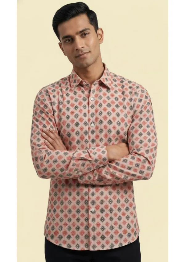 Pink_Polyester_Textu_Print_Slim_Fit_Shirt_For_Men