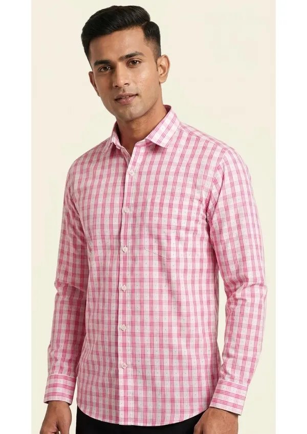 Title_Trends_Men's_Tri-_Checked_Pink_Skin_Fit_Shirt