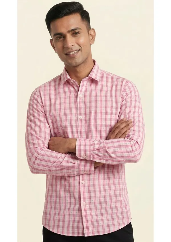 Title_Trends_Men's_Tri-_Checked_Pink_Skin_Fit_Shirt
