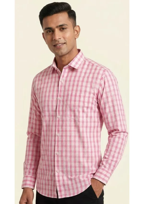 Title_Trends_Men's_Tri-_Checked_Pink_Skin_Fit_Shirt