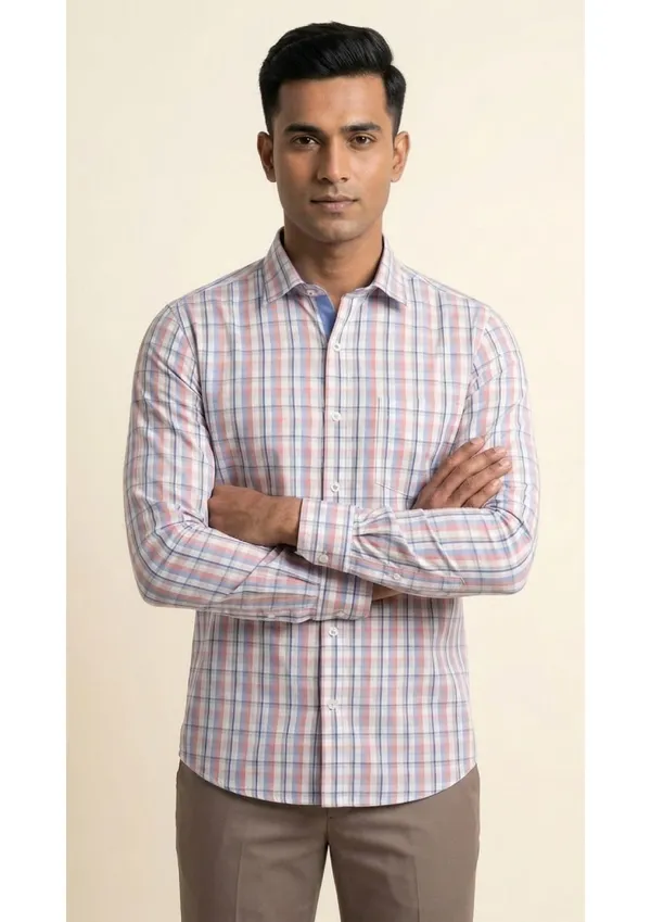 Title_Trends_Men's_Orange_Checked_Slim_Fit_Shirt
