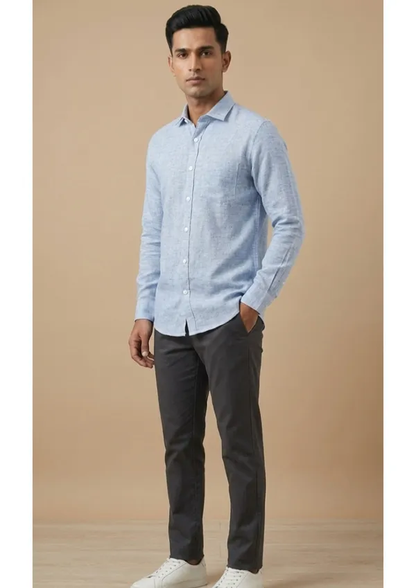 Title_Trends_Men's_Khadi_Look_Blue_Slim_Fit_Shirt