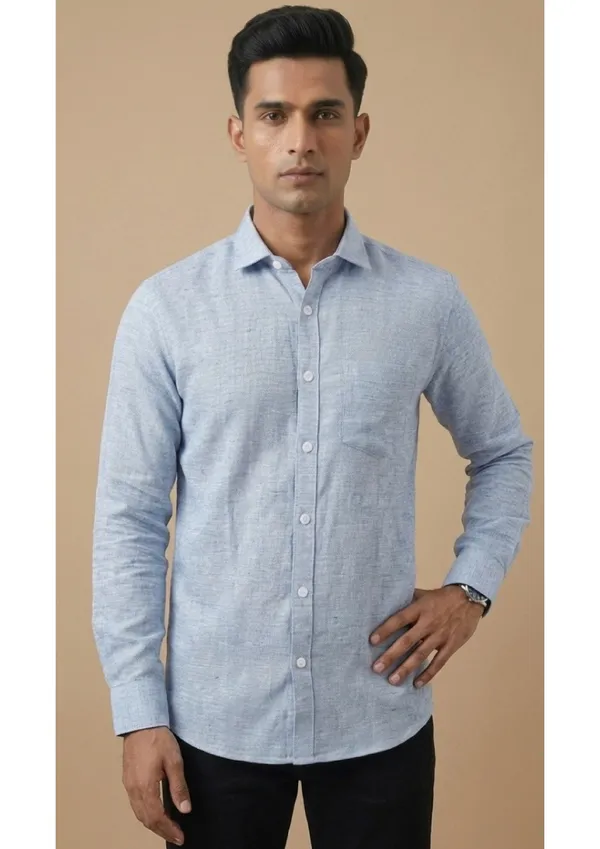 Title_Trends_Men's_Khadi_Look_Blue_Slim_Fit_Shirt