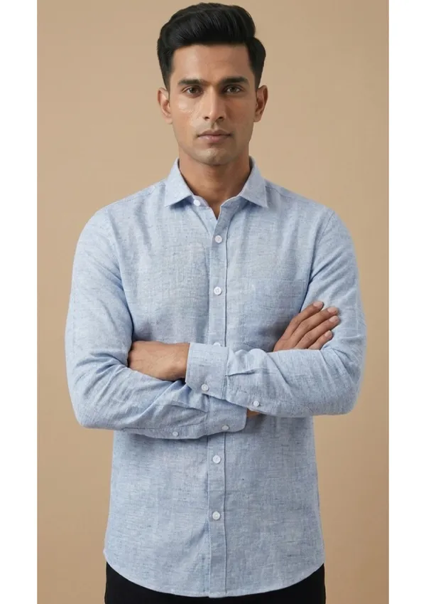 Title_Trends_Men's_Khadi_Look_Blue_Slim_Fit_Shirt