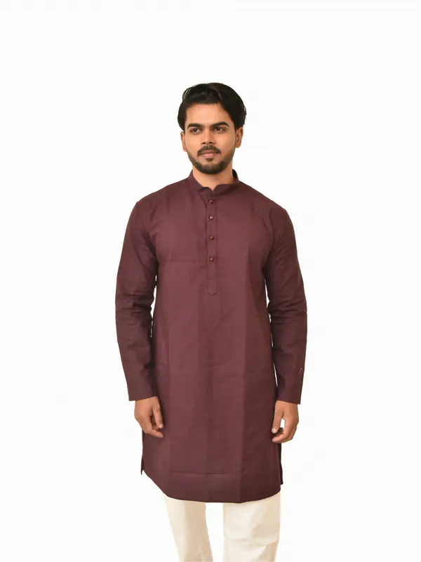 Maroon_And_Bottle_Green_Pure_Cotton_Solid_Classic_Kurta_For_Men(Pack_of_2)