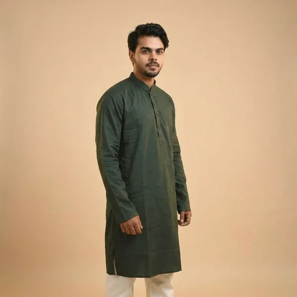 Maroon_And_Bottle_Green_Pure_Cotton_Solid_Classic_Kurta_For_Men(Pack_of_2)