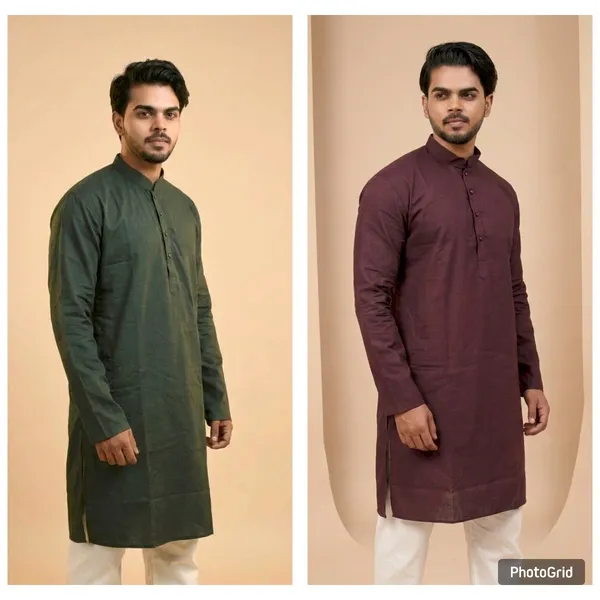 Maroon_And_Bottle_Green_Pure_Cotton_Solid_Classic_Kurta_For_Men(Pack_of_2)