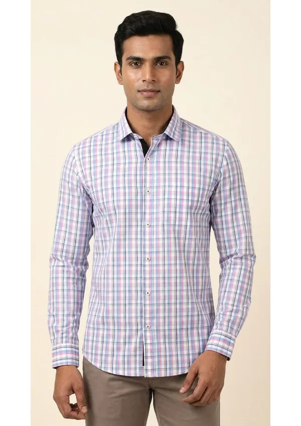 Title_Trends_Men's_Pink_Checked_Slim_Fit_Shirt