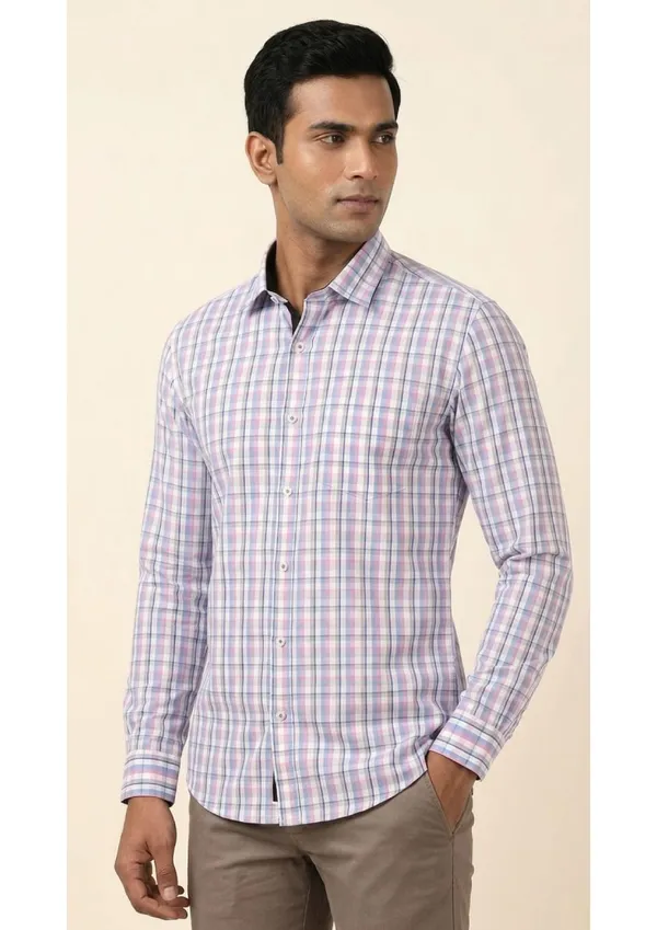 Title_Trends_Men's_Pink_Checked_Slim_Fit_Shirt
