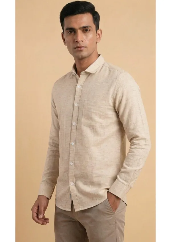 Title_Trends_Men's_Khadi_Look_Beige_Slim_Fit_Shirt