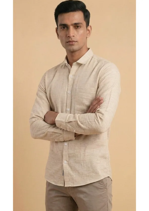 Title_Trends_Men's_Khadi_Look_Beige_Slim_Fit_Shirt