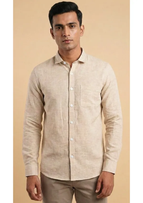 Title_Trends_Men's_Khadi_Look_Beige_Slim_Fit_Shirt