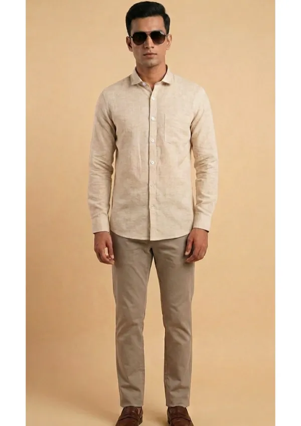 Title_Trends_Men's_Khadi_Look_Beige_Slim_Fit_Shirt