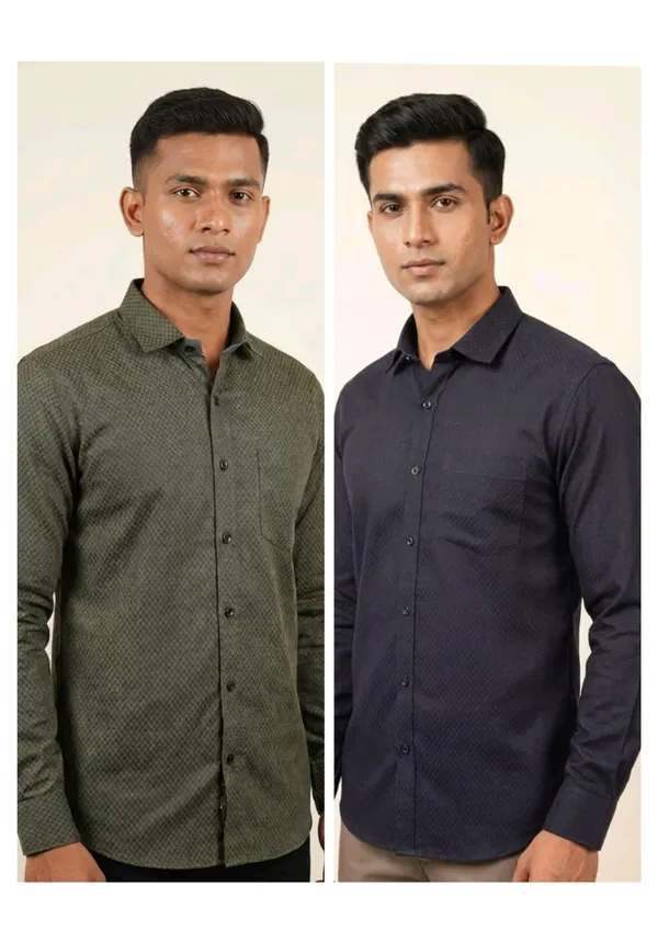 Title_Trends_Men's_Solid-Print_Texture_Combo_Slim_Fit_Shirt