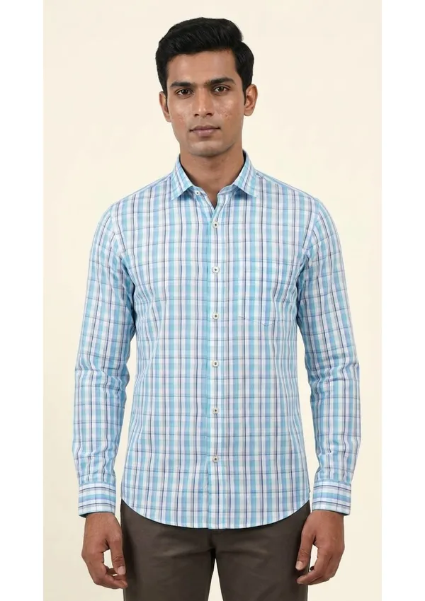 Title_Trends_Men's_Blue_Checked_Slim_Fit_Shirt