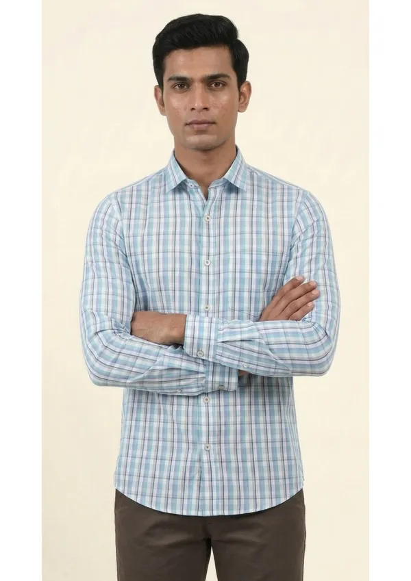 Title_Trends_Men's_Blue_Checked_Slim_Fit_Shirt