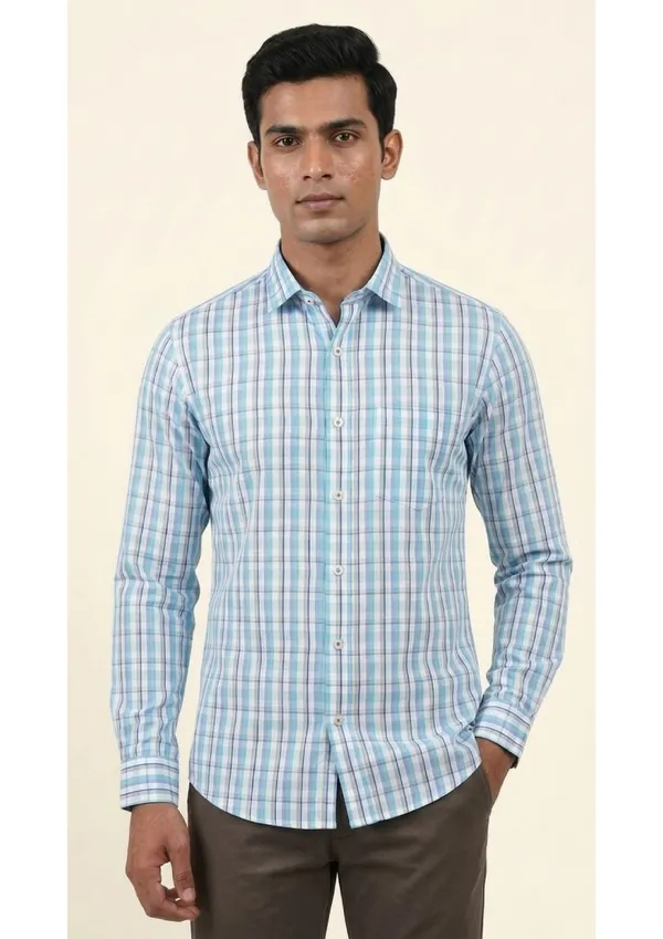 Title_Trends_Men's_Blue_Checked_Slim_Fit_Shirt