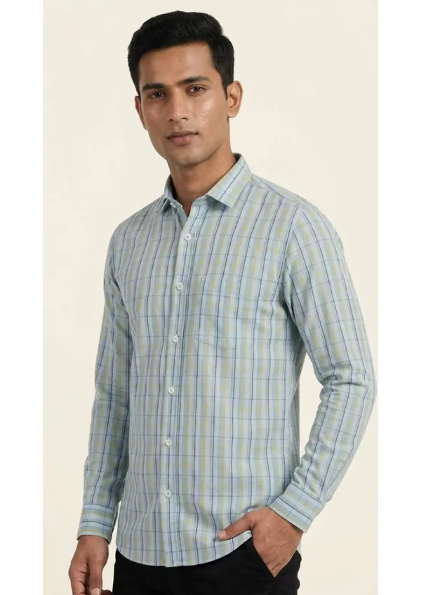 Title_Trends_Men's_Green_Strip-Checked_Slim_Fit_Shirt