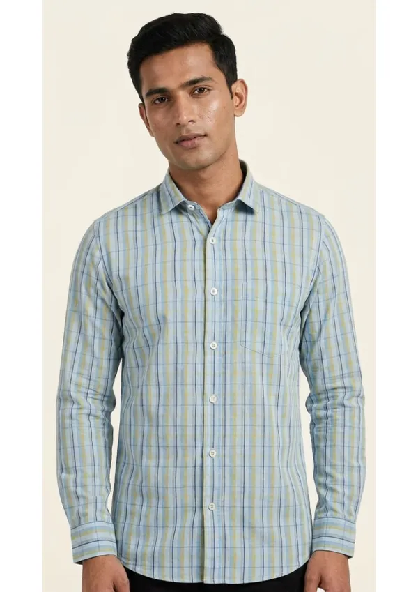 Title_Trends_Men's_Green_Strip-Checked_Slim_Fit_Shirt