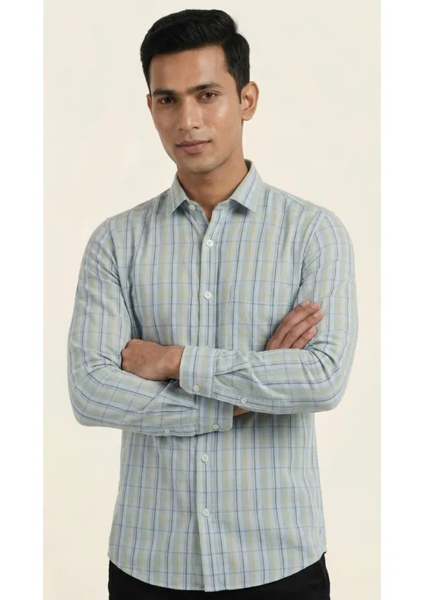 Title_Trends_Men's_Green_Strip-Checked_Slim_Fit_Shirt