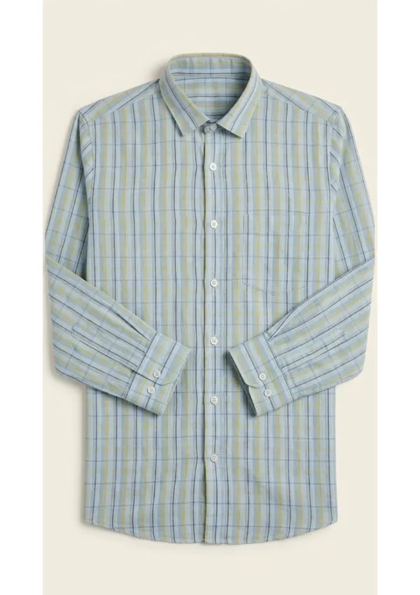 Title_Trends_Men's_Green_Strip-Checked_Slim_Fit_Shirt