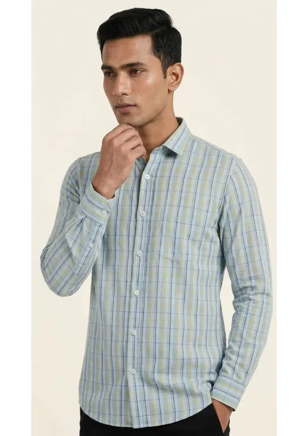 Title_Trends_Men's_Green_Strip-Checked_Slim_Fit_Shirt